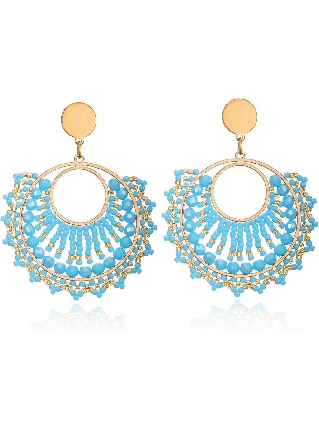 Anthropologie Gold-Tone Hoop Earrings With Turquoise Beads